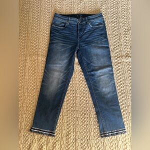 White House Black Market Slim Crop Fringe Hem Denim jeans